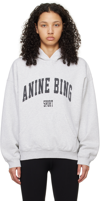 Anine Bing Harvey Logo Print Hooded Sweatshirt In Grey Melange
