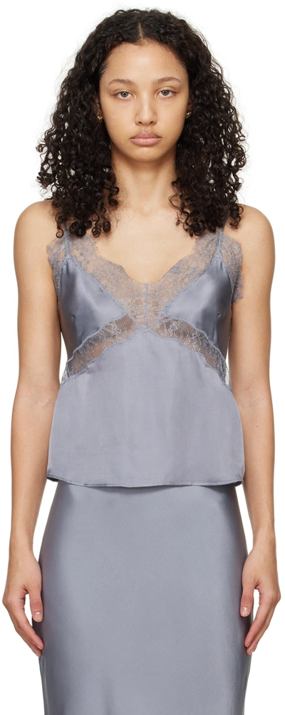 Anine Bing Amelie Lace-trim Top In Grey