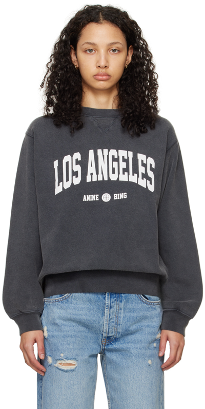 Anine Bing Black Ramona 'los Angeles' Sweatshirt In Washed Black