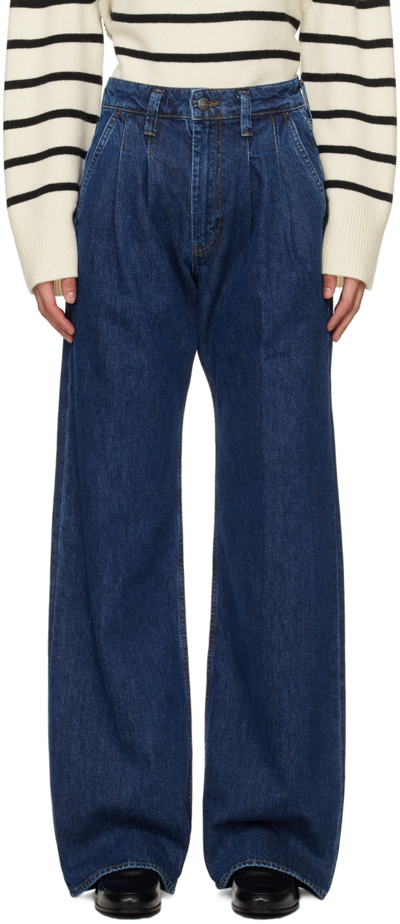 Anine Bing Blue Carrie Jeans In Dark Blue