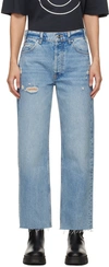 Anine Bing Gavin Blue Reservoir High Waist Distressed Nonstretch Ankle Jeans In Washed Blue
