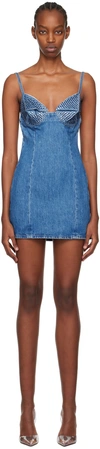 Area Crystal-embellished Polka-dot Denim Mini Dress In Medium Indigo