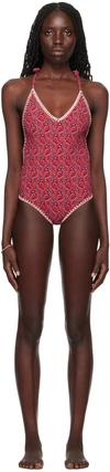 Isabel Marant Étoile Red Swan Swimsuit In Crbr Cranberry
