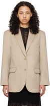 Anine Bing Ladies Beige Quinn Single-breasted Wool Blazer In Oatmeal