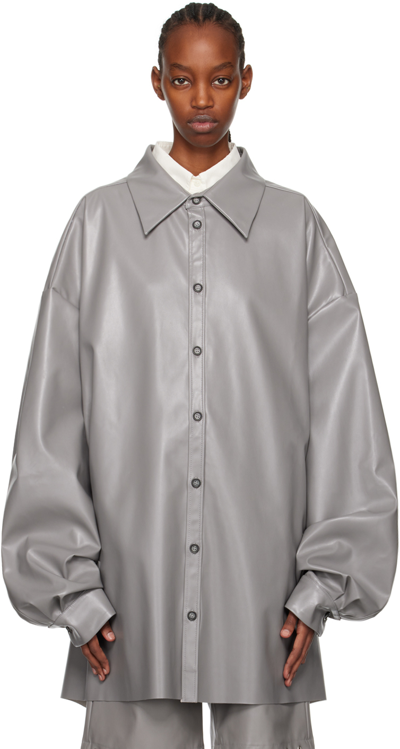 Yume Yume Gray Button Shirt In Grey Vegan Leather