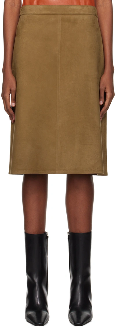 Ferragamo Brown A-line Midi Skirt In 001 Tobacco