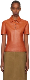 FERRAGAMO ORANGE SPREAD COLLAR LEATHER POLO