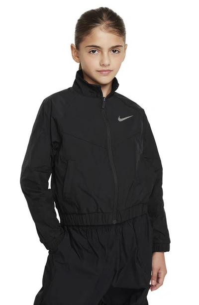 Nike Kids' Big Girls Sportswear Windrunner Loose-fit Full-zip Jacket In Black/black