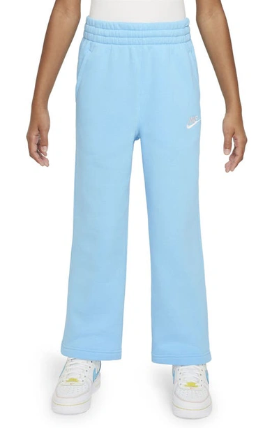 Nike Sportswear Club Fleece Big Kids' (girls') Wide-leg Pants In Aquarius Blue/aquarius Blue/white