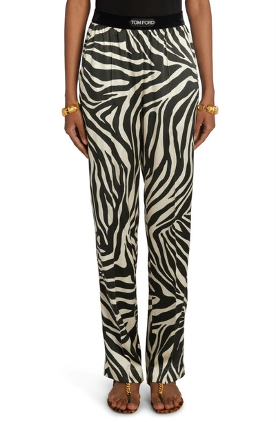 Tom Ford Optical Zebra-print Silk Pajama Pants In Black