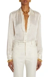 Tom Ford Striped Silk Button-front Blouse In Ecru