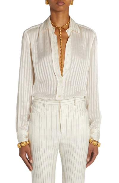 Tom Ford Striped Silk Button-front Blouse In Ecru