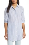 BEACHLUNCHLOUNGE RORY STRIPE LINEN & COTTON BUTTON-UP TUNIC TOP