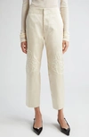 BITE STUDIOS CHEVAL FLORAL EMBROIDERED CROP SATIN STRAIGHT LEG PANTS