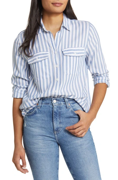 Beachlunchlounge Finley Stripe Button-up Shirt In Slate Blue