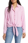 BEACHLUNCHLOUNGE MARLO STRIPE TIE FRONT BUTTON-UP SHIRT