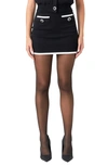 Endless Rose Jewel Button Accent Knit Miniskirt In Black/white