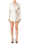 Endless Rose Corsage Tie Long Sleeve Romper In Nude