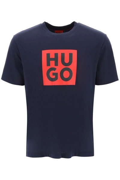 Hugo Daltor Logo Print T Shirt In Blue