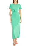 Donna Morgan Twist Front Short Sleeve Maxi Dress In Ming Green