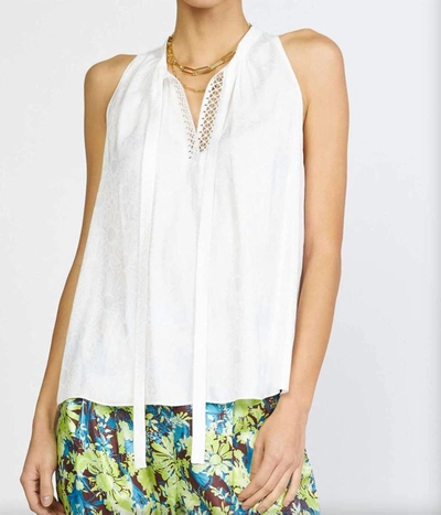 Current Air Halter Neck Blouse With Lace Trim In White