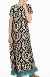 La Doublej Short-sleeve Swing Dress With Feathers In Multi