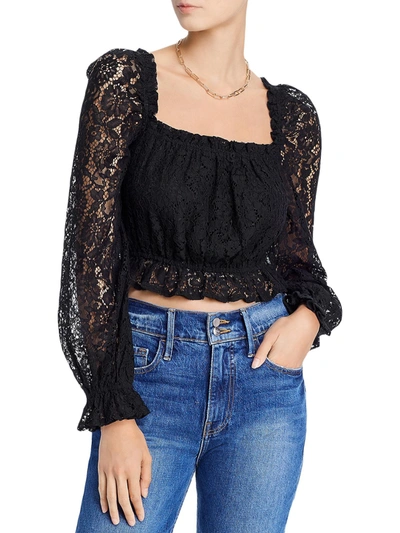 Aqua Womens Lace Overlay Square Neck Crop Top In Black