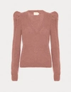 Nation Ltd Lara Puff Shoulder V-neck Sweater In Flush Pink In Multi