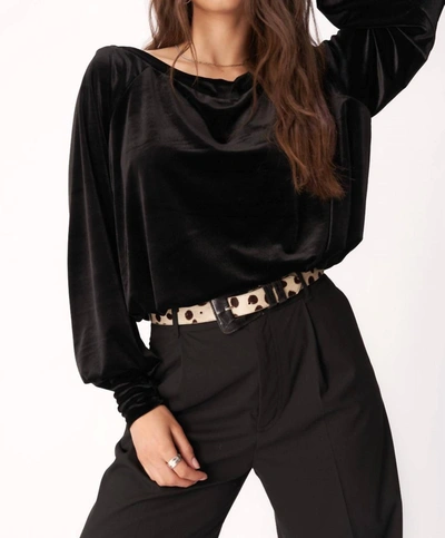 Project Social T Hazy Velvet Long Sleeve Top In Black