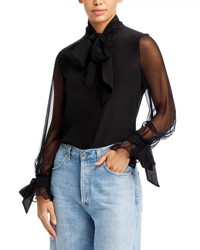 Alice And Olivia Women's Lloyd Sheer Wrap-neck Blouse In Black