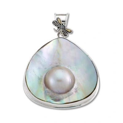 Samuel B Jewelry Sterling Silver And 18k Yellow Gold Blister Pearl Pendant W/ Dragonfly Accent