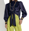 Cristina Sabatini Alessia Long Sleeve Blouse In Navy In Blue