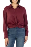 KUT FROM THE KLOTH DELANIE FRONT KNOT LONG SLEEVE SHIRT IN WINE