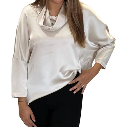 Boho Chic Satin Cowled Top In Stone In White