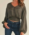RESET BY JANE SILKY LONG SLEEVE TOP IN OLIVE