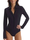 Commando Classic Long Sleeve Button-down Thong Bodysuit In Black