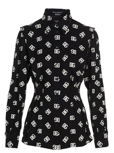 Dolce & Gabbana Logo-print Long-sleeve Shirt In Nero