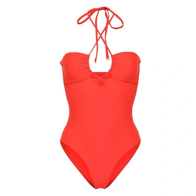 Faithfull The Brand Ola Halterneck Swimsuit In Red