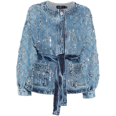 Patbo Hand-beaded Faux Pearl And Rhinestone Denim Jacket In Blue