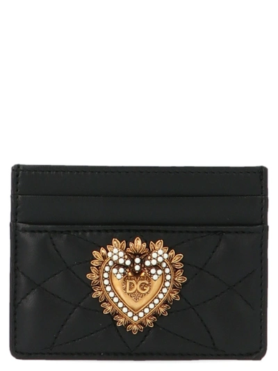 Dolce & Gabbana Black Devotion Card Holder In 80999 Nero