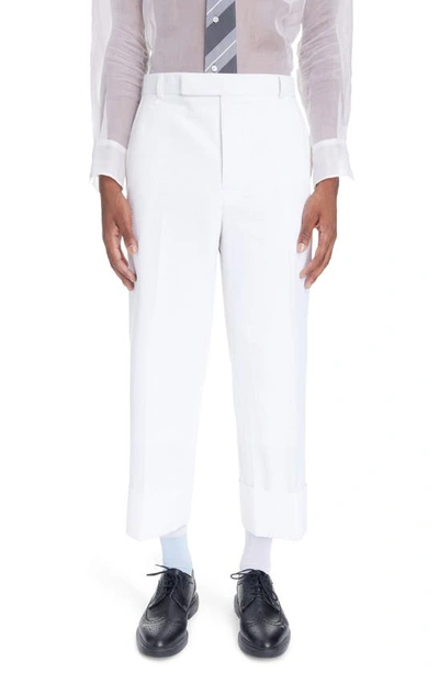 Thom Browne Low Rise Drop Crotch Backstrap Pants In White