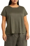 Eileen Fisher Organic Linen Crewneck T-shirt In Grove