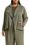 Eileen Fisher Stand-collar Faux Suede Jacket In Grove