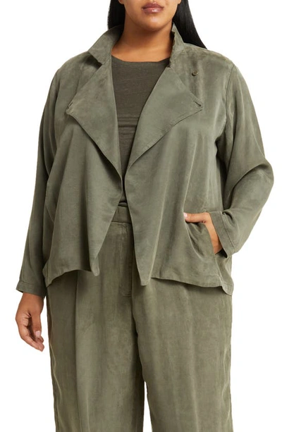 Eileen Fisher Stand-collar Faux Suede Jacket In Grove