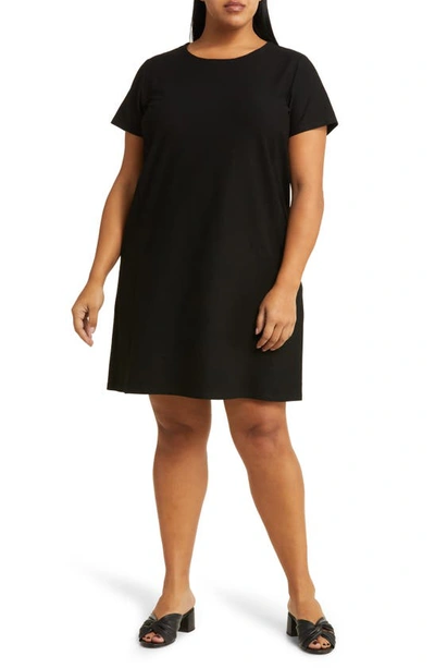 Eileen Fisher Scoop-neck Stretch Crepe Midi T-shirt Dress In Black