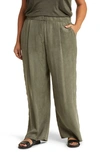 Eileen Fisher High-rise Wide-leg Garment-dyed Pants In Grove