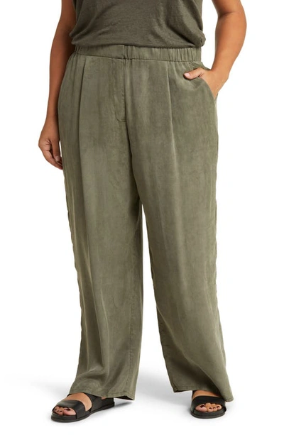 Eileen Fisher High-rise Wide-leg Garment-dyed Pants In Grove