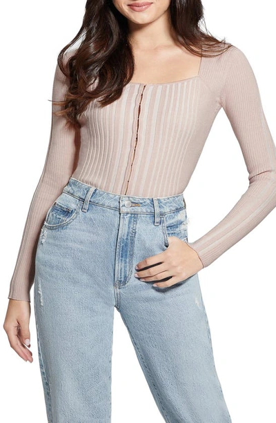 Guess Women's Allie V-neck Ribbed Sweater In Low Key And Mauvelous Vanise