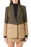 Endless Rose Colorblock Blazer In Khaki