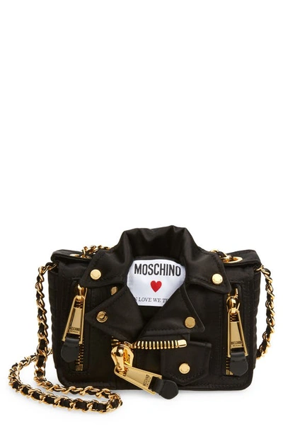 Moschino Biker Satin Crossbody Bag In Black Multi